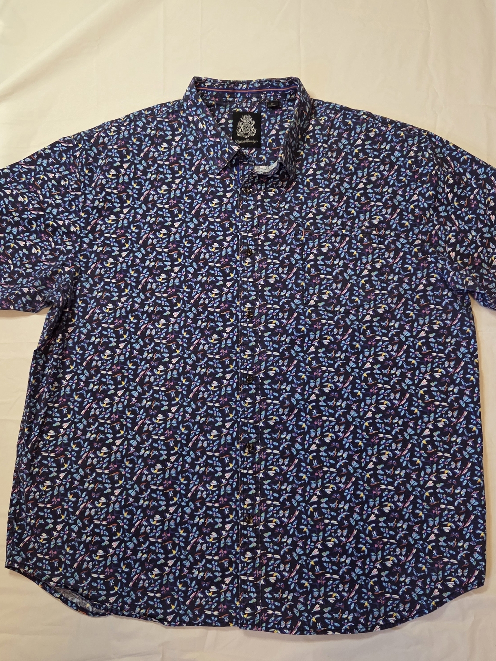 English Laundry Shirt 3X Men Navy Blue Butterfly Dragonfly Floral Stretch Cotton
